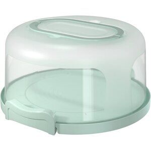 Round Cake Carrier 10 Inch Two-Sided Holder with Handle Serving Tray Green